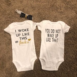 Twins onesies new. Any size. Can add anything